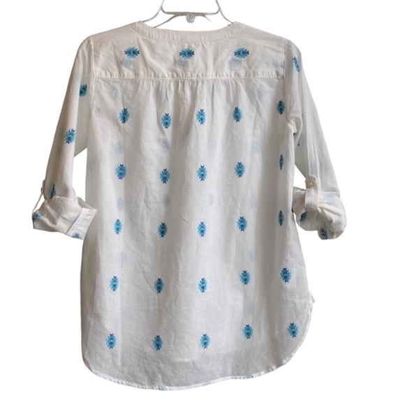 LOFT Ann Taylor Lightweight White Long Sleeve Shirt w/ Blue embroidered Pattern - Picture 5 of 9
